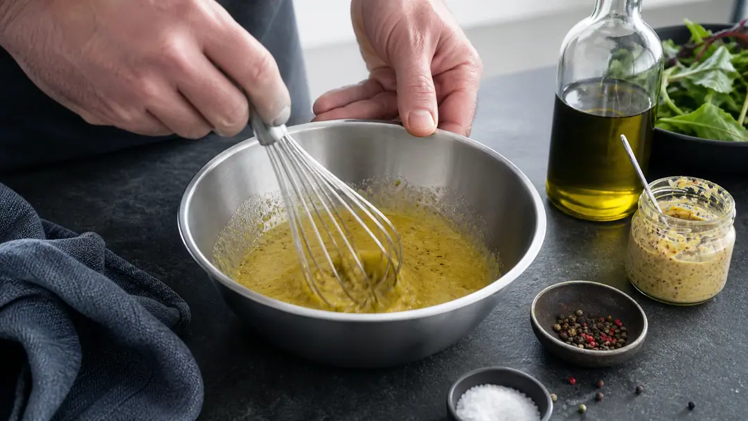 Une sauce émulsionnée dans un bol en métal