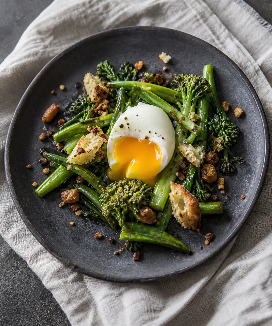 Œuf mollet et légumes verts